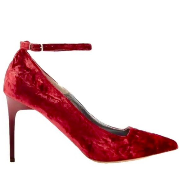 Oscar de la Renta Shoe Red Velvet Heels Stiletto Heel Dress Designer Shoes 37.5 - Picture 4 of 16
